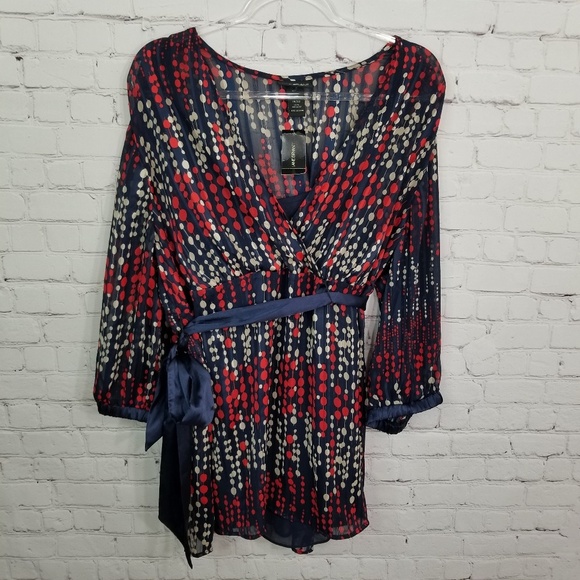 Lane Bryant sheer empire waist belted blouse NEW - Picture 1 of 8